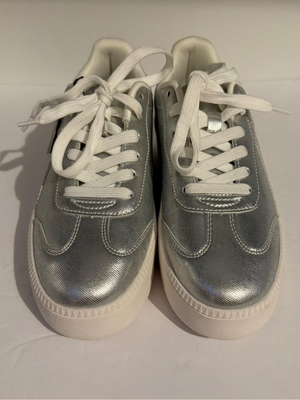 Call It Spring Metallic Silver Platform Lace-Up Sneakers